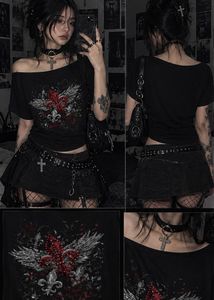 Gothic Fleur-de-lis Graphic Off-Shoulder Top