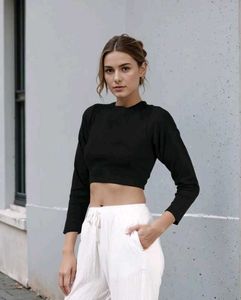 Shein Fitted Full Sleeve Open Back Tie-Up Ribbed