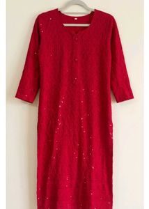 Beautiful Lush Red Chikankari Kurti