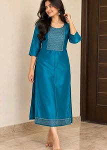Teal Embroidered Kurta