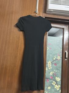Black Ribbed Cut-Out Dress