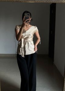 GUESS Champagne Silk Tie detail Blouse