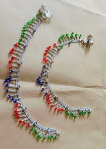 Boho Anklets with Red, Green, Blue Beads