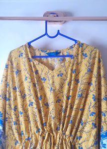 Bohemian Yellow Floral Print Kaftan Dress