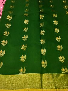 Elegant Green Cotton Silk Saree