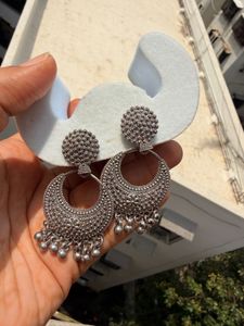 Oxidised Silver Jhumka Earrings
