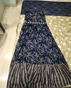 Elegant Navy Blue Floral Maxi Dress