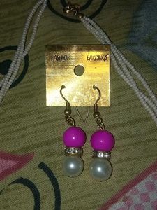Stylish Pink and White Pearl Necklace Set