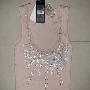 Y2K Sparkly Sequin Embellished Nude Top - Women's