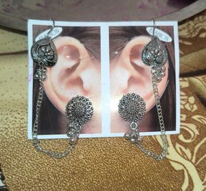 Oxidised Silver Jhumka Chain Earrings