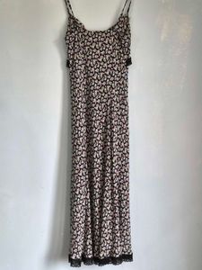 Floral Print Lace Trim Midi Dress