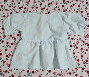 Cute Striped Puff Sleeve Peplum Top