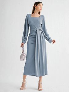 Elegant Blue Ruched Midi Dress