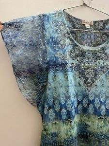 Blue Boho Print Embellished party  Top