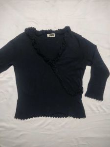 Black Ruffle Trim Top