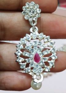 Sparkling Red Stone &amp; Pearl Necklace Set