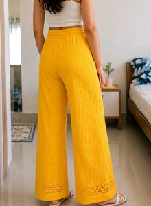Yellow Wide Leg Textured Pants