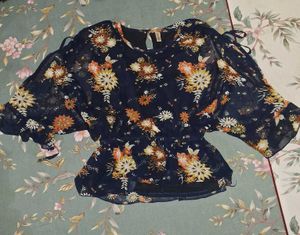 Boho Floral Print Sheer Blouse
