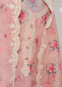 Floral Print Kurta with Lace and dupatta