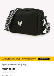 Savana Chic Black Crossbody Bag with Butterfly Acc