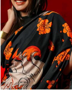 Pre-draped Elegant Black wildflower Saree
