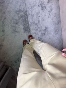 High-Waisted Wide-Leg beige trousers