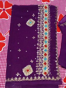 Purple Embroidered Saree with blouse