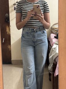 Striped Cropped Ribbed Top