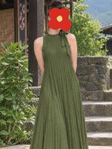 Pleated Olive Green Maxi Dress