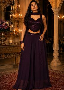 Stunning Sequined Crop Top & Pleated skirt Set