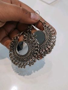 Oxidized Mirror Jhumka Earrings
