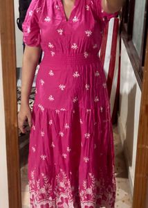 Pink Embroidered Midi Dress