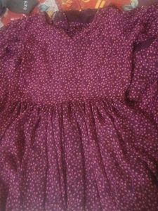 Burgundy Floral Print Dress