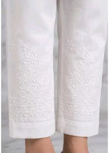 Embroidered White straight Pants