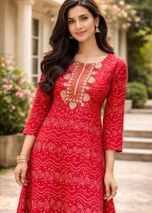 Red Ethnic Kurta with Embroidery