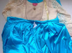 Short Straight Kurta With Pleated Salwar &amp; Duppata