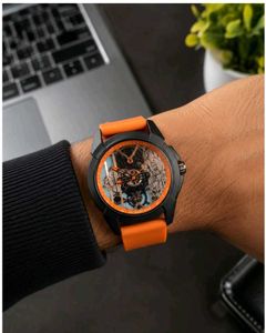 shree Ram Striking orange &amp; Black Skeleton watch