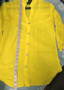 Vibrant Yellow Kurti with Pleated Neckline