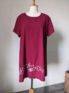 Maroon Embroidered Short Dress