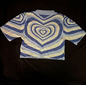 y2k blue heart knit crop top