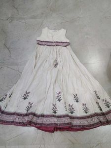 Cream Floral Print Ethnic Gown
