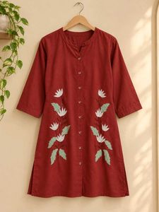 Embroidered Maroon Cotton Kurta