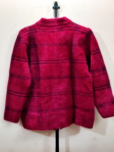 imported luxury berry plaid women's cardigan/jacke