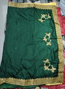 Elegant Emerald Green And yellow Embroidered Saree