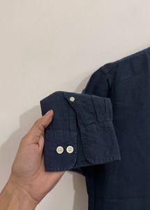Men's Band Collar Navy Shirt