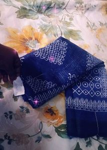 Like New  Blue colour Saree, White Mugulu Cotton G