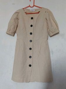 Linen Chic Beige Button-Front Mini Dress
