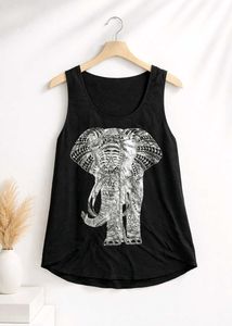 🖤 Chic Silver Elephant Black Tank Top - Women