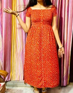 Chic Red Floral Midi Dress