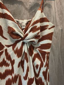 H&amp;M Rust Brown Print Twist Front Midi Dress